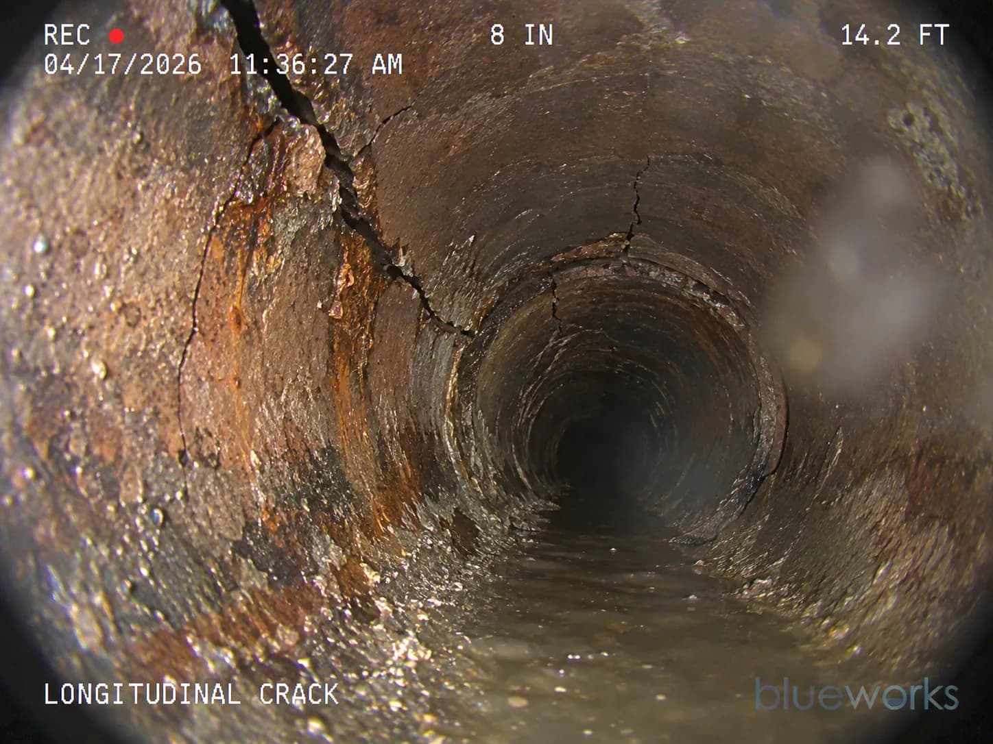 Longitudinal and radial cracks in a cast-iron drain