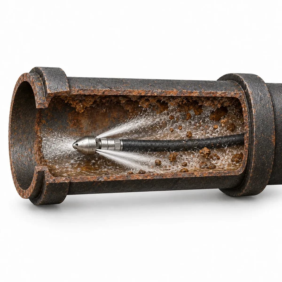 Drain cleaning equipment at a cleanout.